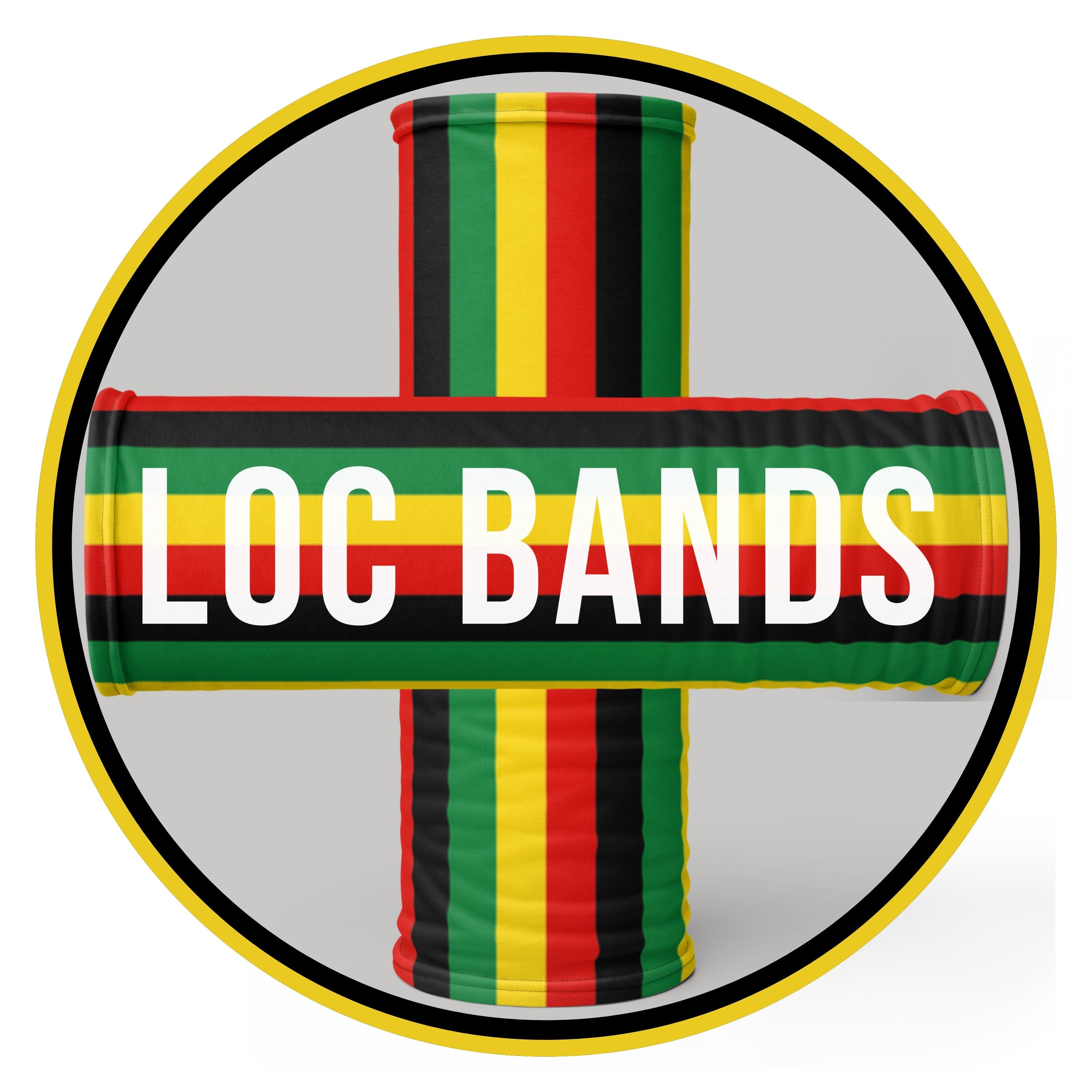 Loc Bands logo which is two Rasta loc bands crossed into a lowercase T