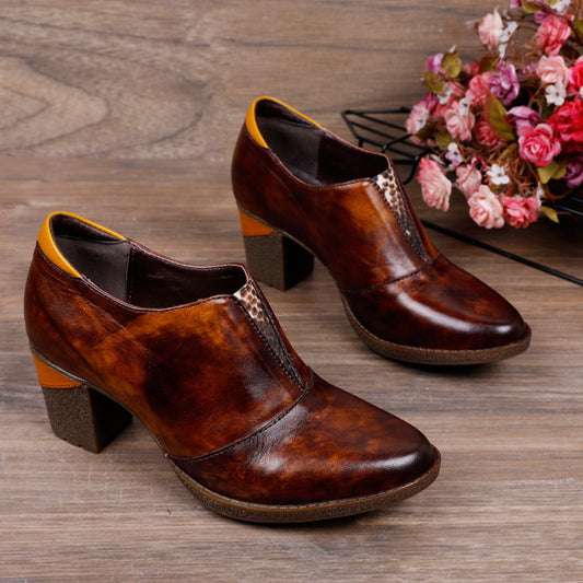 National style hand made thick heel shoes