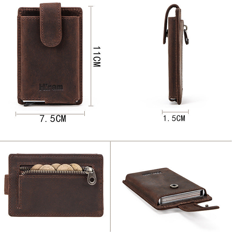 SLIM HORSE LEATHER WALLET AUTOMATIC ANTI-THEFT POP UP CARD WALLET RFID