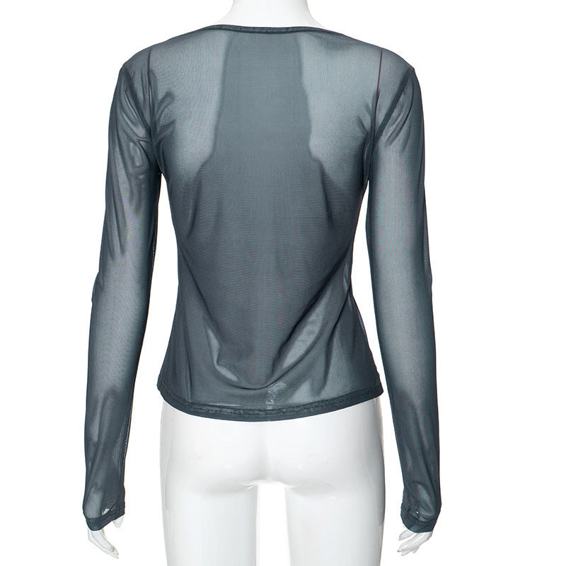 Fashion Mesh Printed Pullover Women