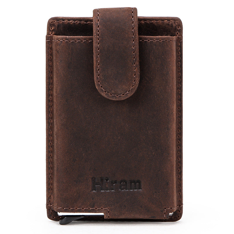 SLIM HORSE LEATHER WALLET AUTOMATIC ANTI-THEFT POP UP CARD WALLET RFID