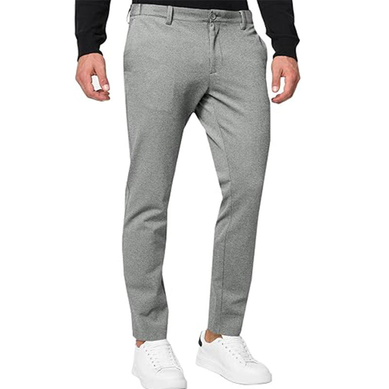 Men's Chino Slim-fit Solid Color Stretch Pleated Tapered Casual Pants