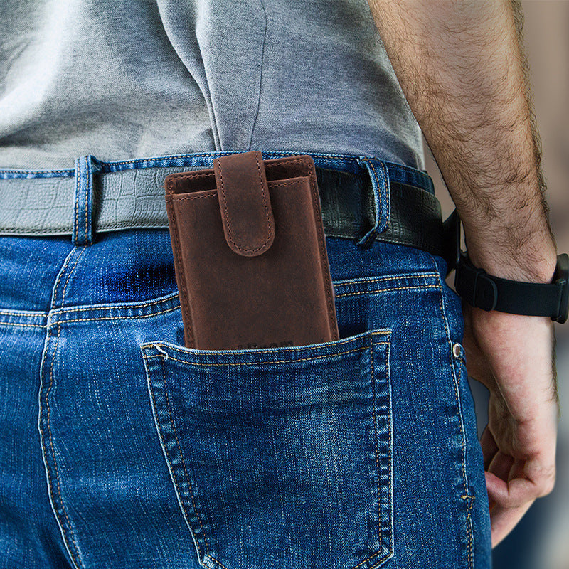 SLIM HORSE LEATHER WALLET AUTOMATIC ANTI-THEFT POP UP CARD WALLET RFID