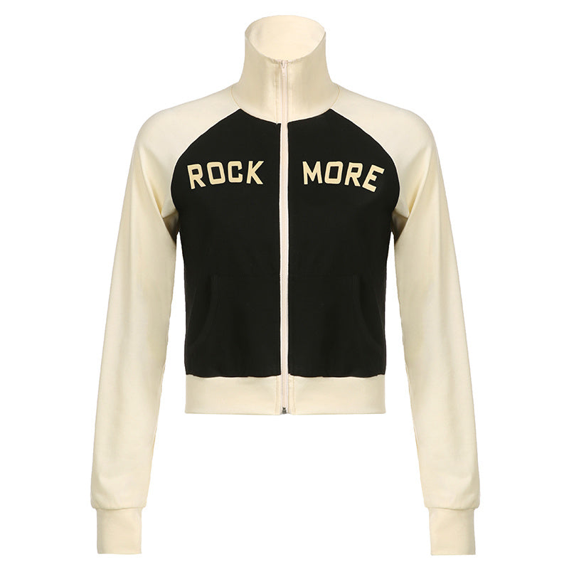 Zip Raglan Sleeve Pocket Contrast Top