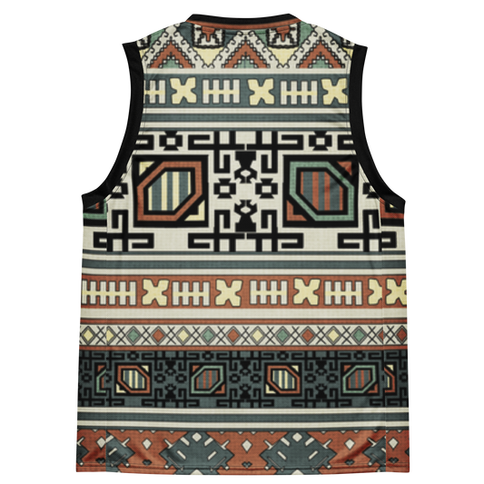 Basketball Jersey with tribal print on the back with the word Magnificence on the front