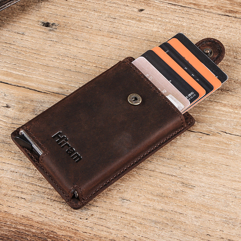 SLIM HORSE LEATHER WALLET AUTOMATIC ANTI-THEFT POP UP CARD WALLET RFID