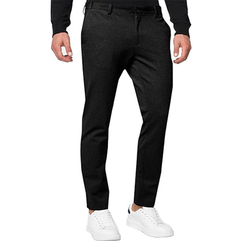 Men's Chino Slim-fit Solid Color Stretch Pleated Tapered Casual Pants