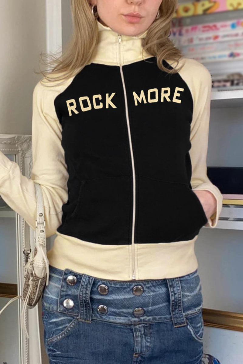 Zip Raglan Sleeve Pocket Contrast Top