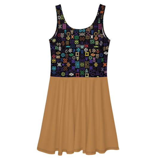 BLACK AND CARAMEL ADINKRA SKATER DRESS