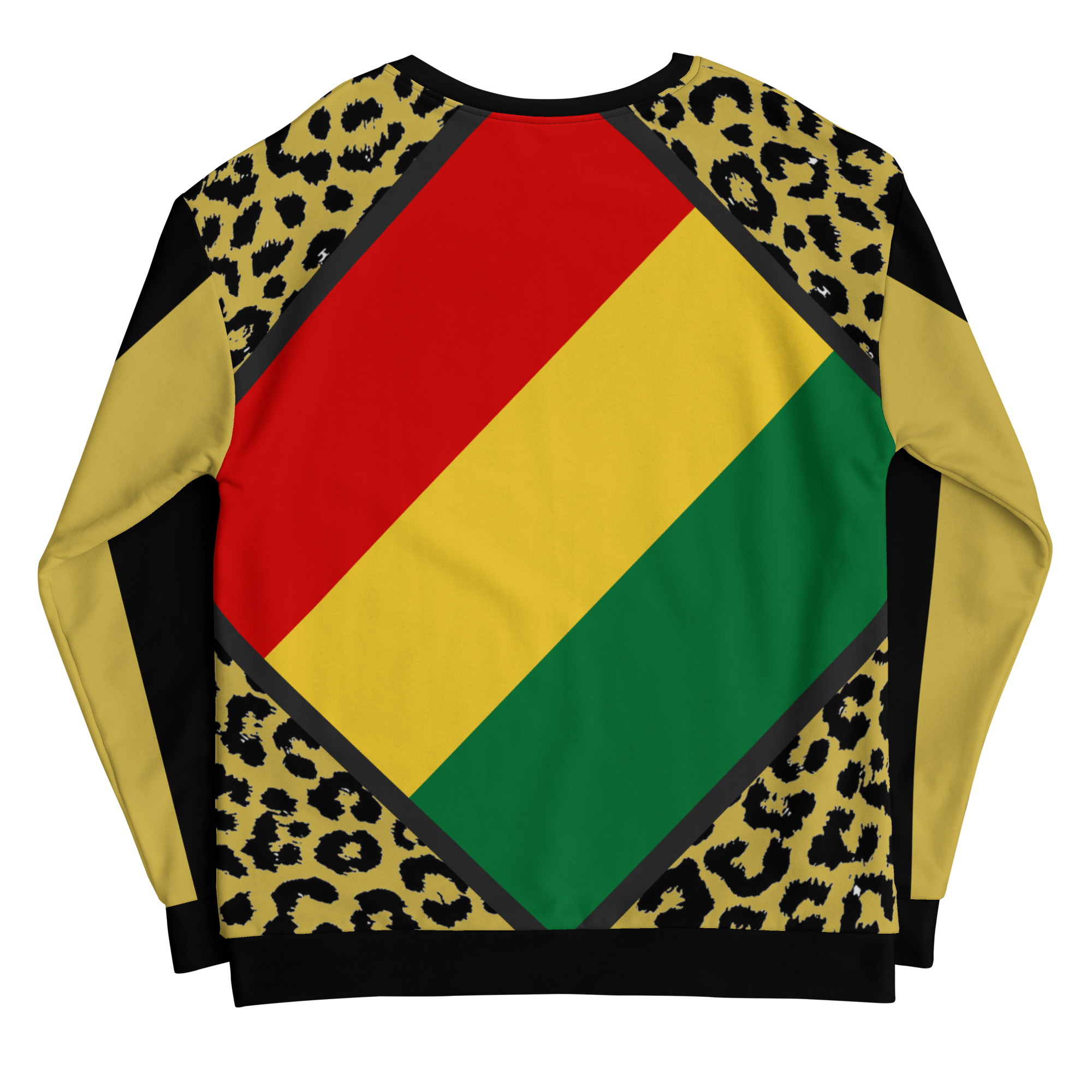  all-over printed sweatshirt with nyabinghi rasta flag and leopard print accents