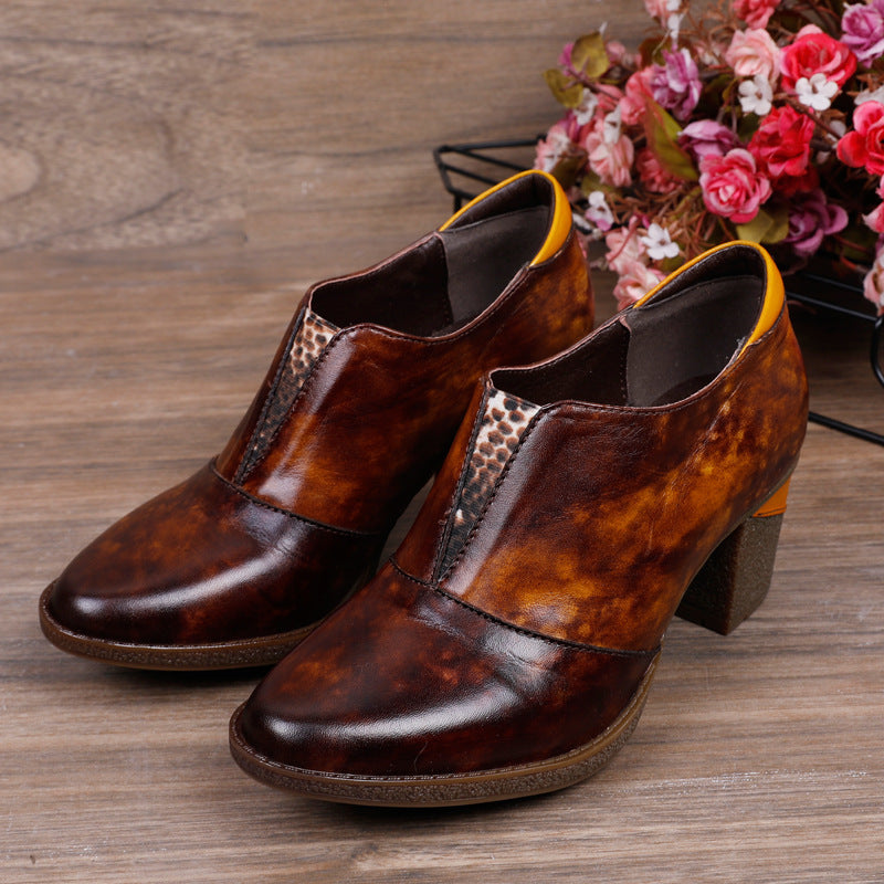 National style hand made thick heel shoes