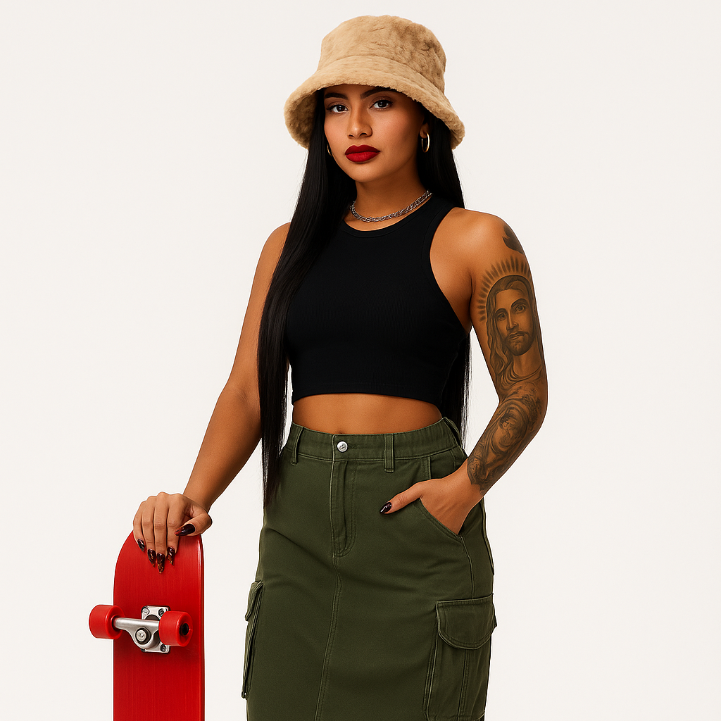 Latin_Female_Model_wearing_a_Faux_Fur_Bucket_hat