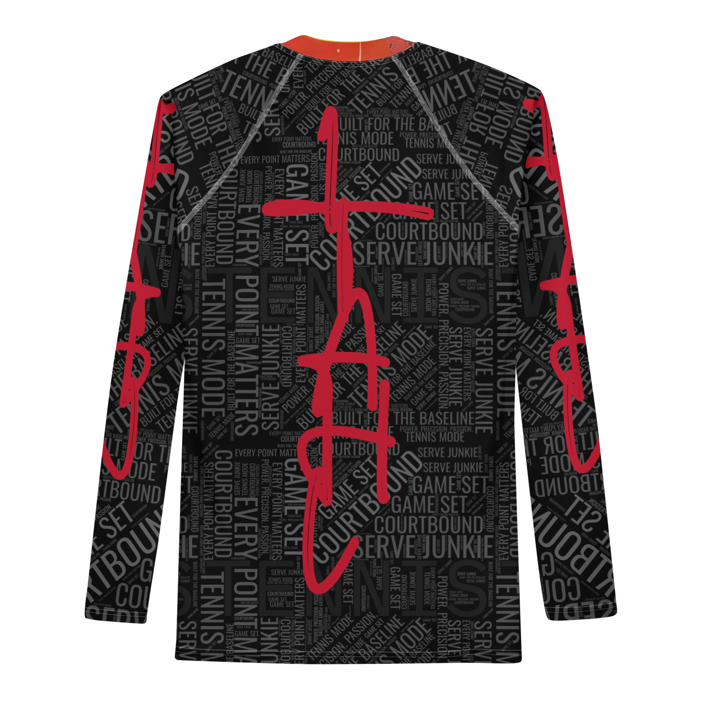 Serve Stillness tennis rash guard back view – UPF 50+ four-way stretch by Magnificent Crowns