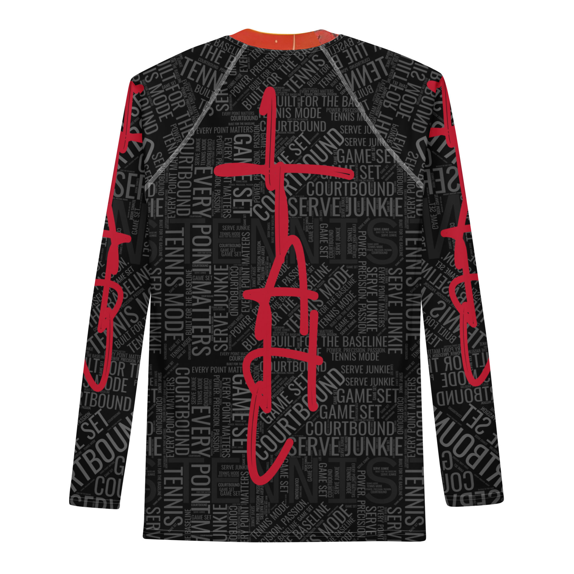 Serve Stillness tennis rash guard back view – UPF 50+ four-way stretch by Magnificent Crowns