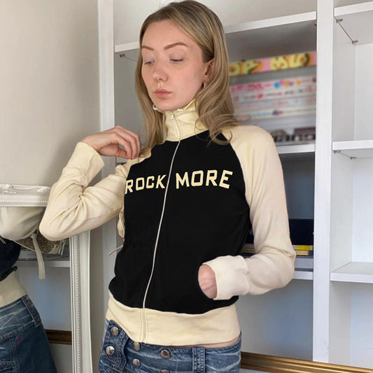 Zip Raglan Sleeve Pocket Contrast Top