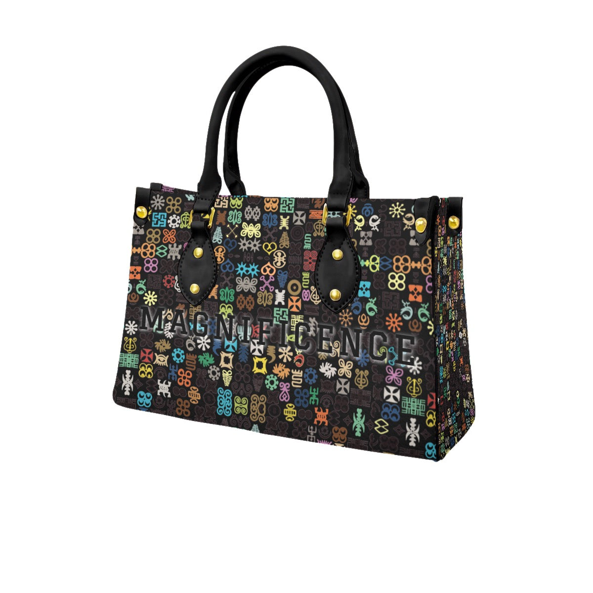 Women's Adinkra Tote Bag With Black Handle