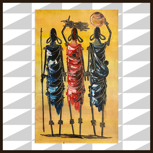 traditional rwandan art paintings of african women holding community tools