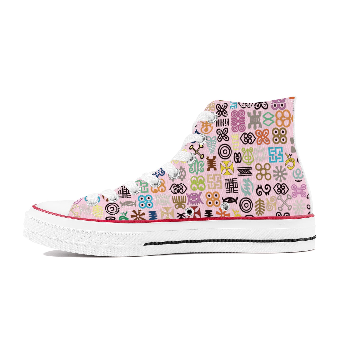 ADINKRA HIGH TOP CANVAS SHOES - SOFT PINK SNEAKERS WITH MULTICOLOR PRINT