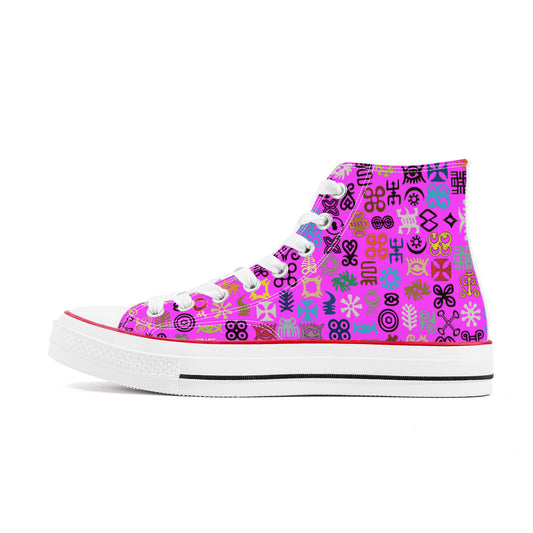 ADINKRA HIGH TOP CANVAS SHOES - HOT PURPLE SNEAKERS WITH MULTICOLOR PRINT