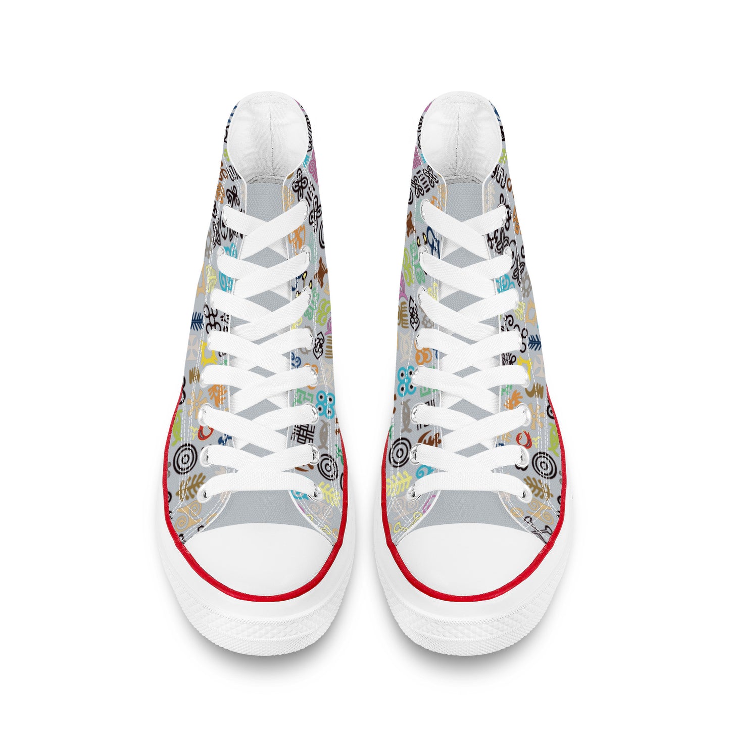 ADINKRA HIGH TOP CANVAS SHOES - SILVER GRAY SNEAKERS WITH MULTICOLOR PRINT