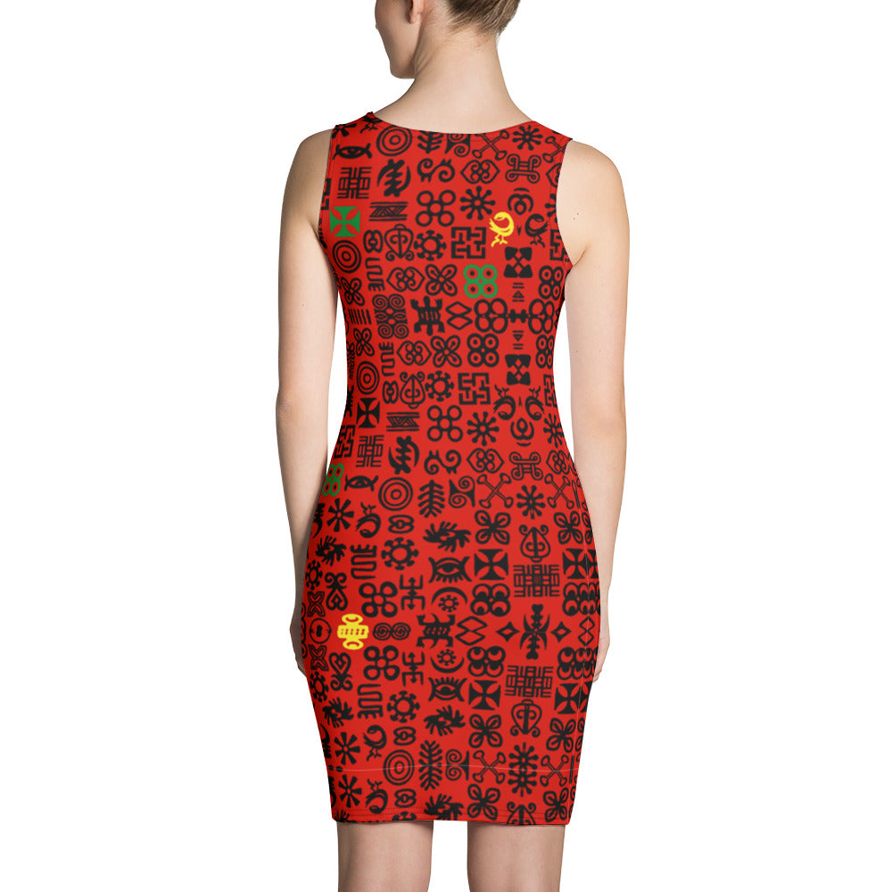 ADINKRA DRESS - CRIMSON WITH MULTICOLOR