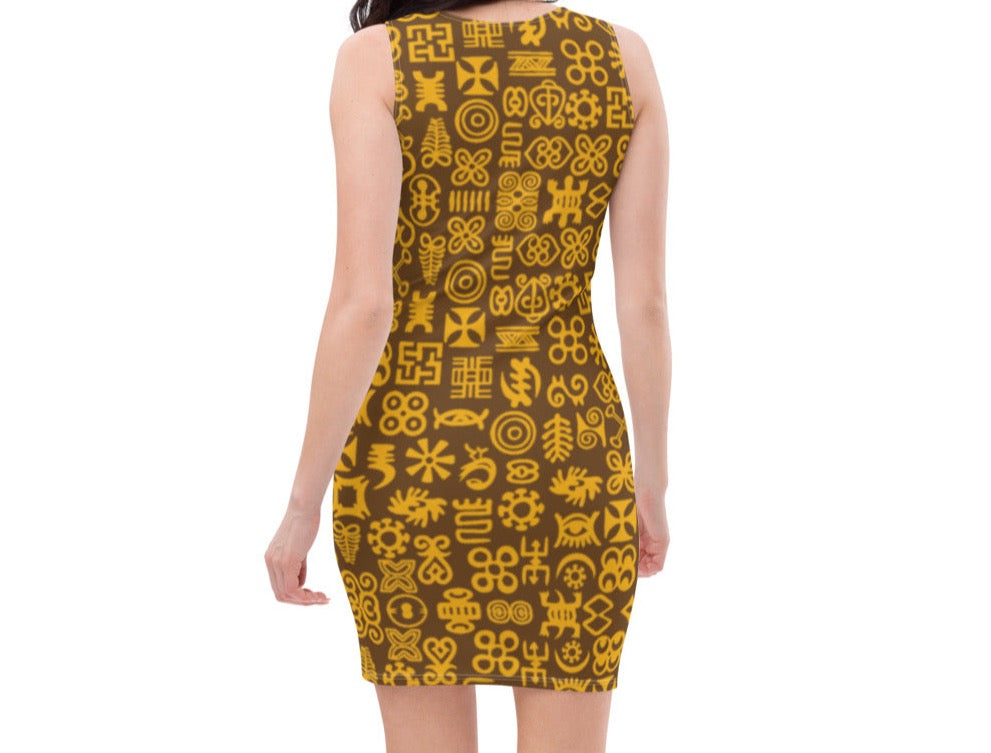 ADINKRA DRESS - COFFEE AND GOLD