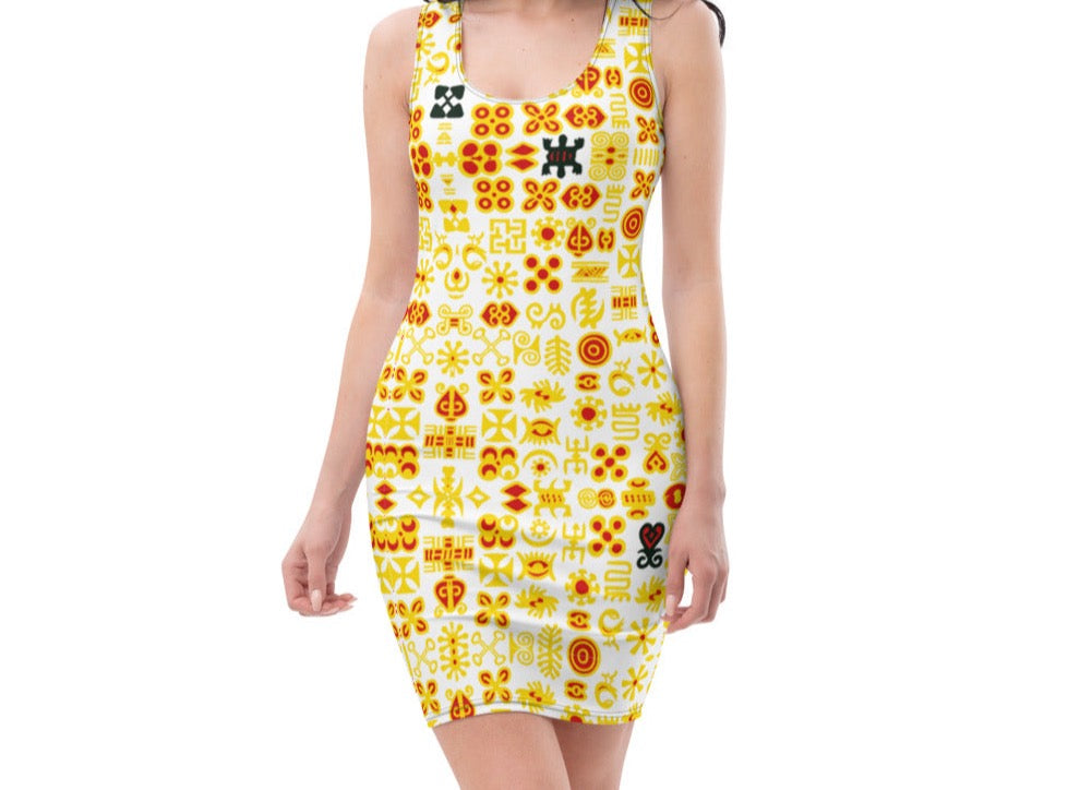 ADINKRA DRESS - WHITE WITH MULTICOLOR