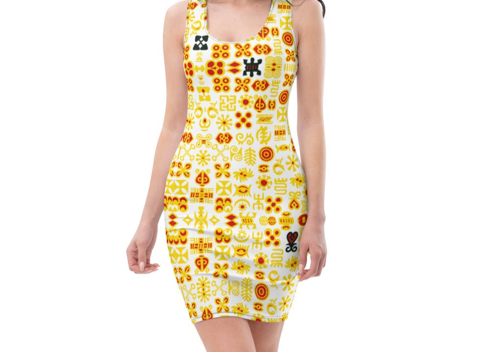 ADINKRA DRESS - WHITE WITH MULTICOLOR