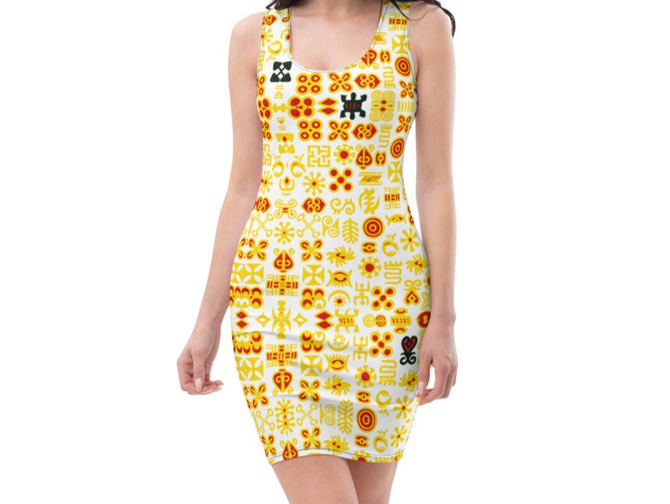 ADINKRA DRESS - WHITE WITH MULTICOLOR