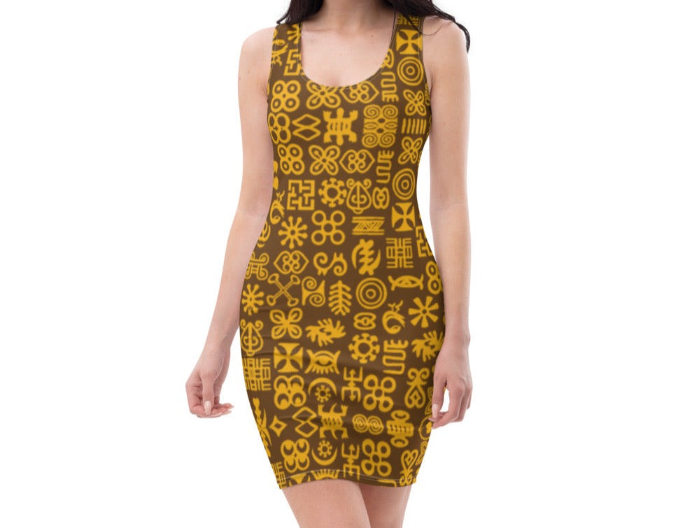 ADINKRA DRESS - COFFEE AND GOLD