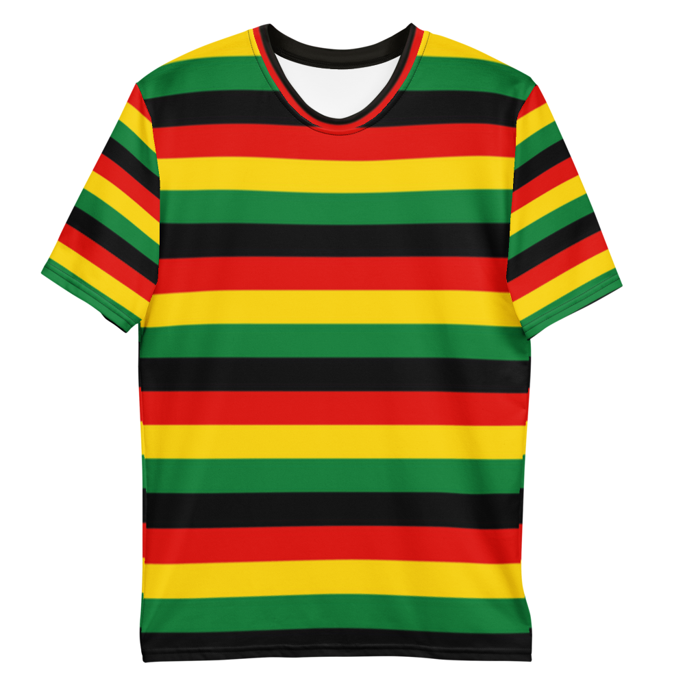 Rasta T-Shirt With Stripped Reggae Colors Red Gold Green