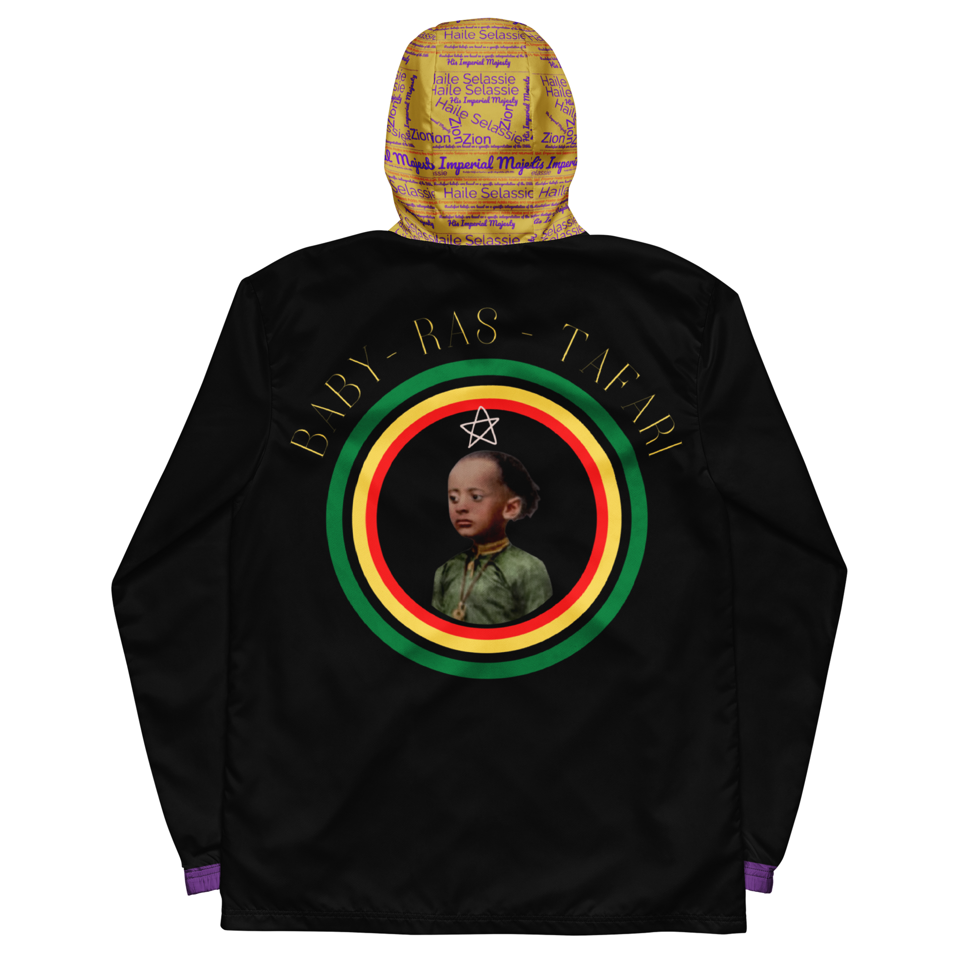 Image of Windbreaker with image of Baby Haile Selassie