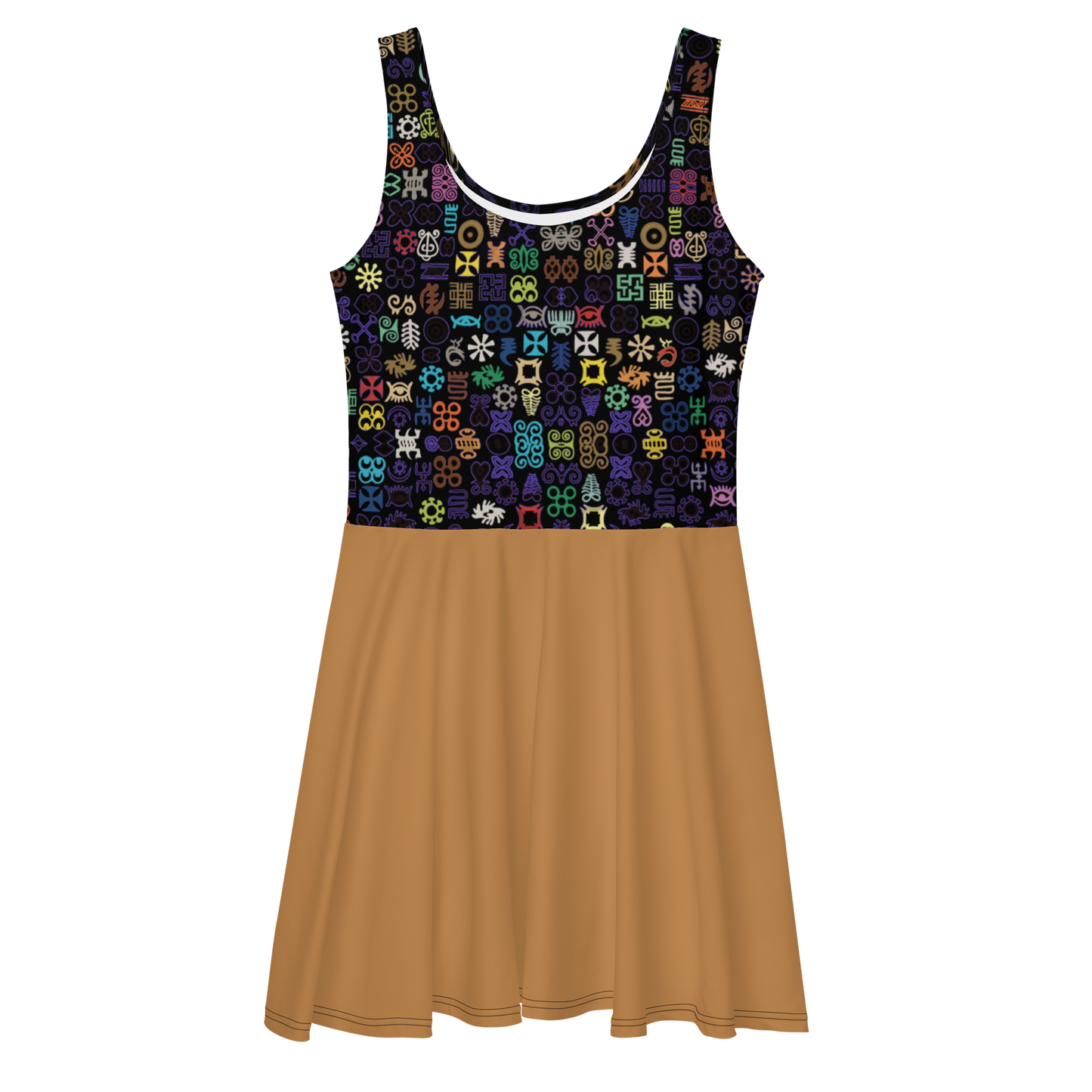 BLACK AND CARAMEL ADINKRA SKATER DRESS