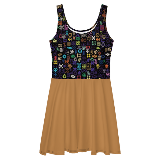 BLACK AND CARAMEL ADINKRA SKATER DRESS