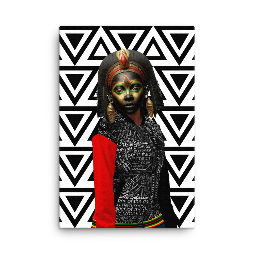 Afrofuturism NIF GOD figure in 1930 jacket on Imigongo print background painting