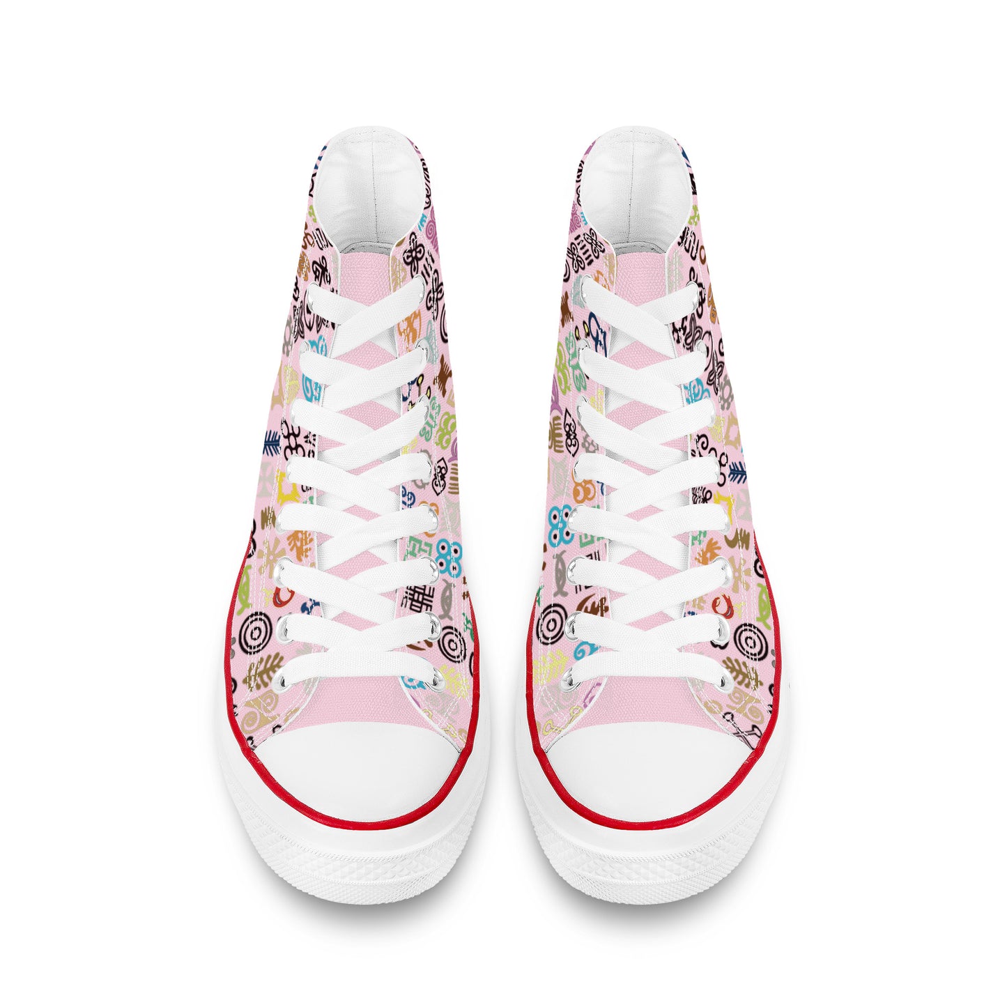 ADINKRA HIGH TOP CANVAS SHOES - SOFT PINK SNEAKERS WITH MULTICOLOR PRINT