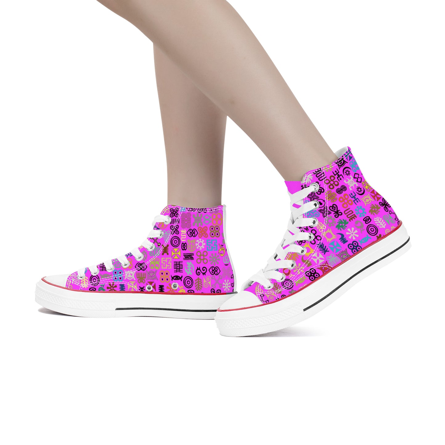 ADINKRA HIGH TOP CANVAS SHOES - HOT PURPLE SNEAKERS WITH MULTICOLOR PRINT