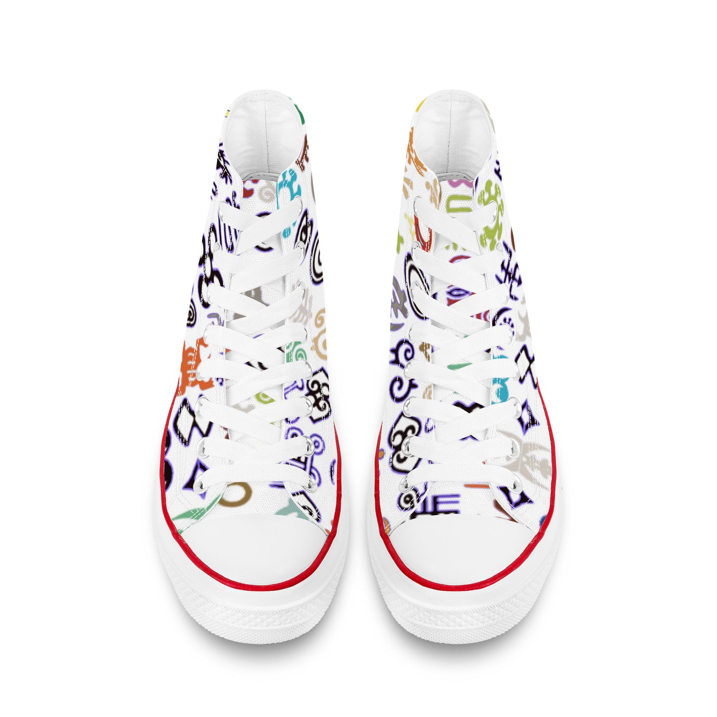 ADINKRA HIGH TOP CANVAS SHOES - WHITE SNEAKERS WITH MULTICOLOR PRINT