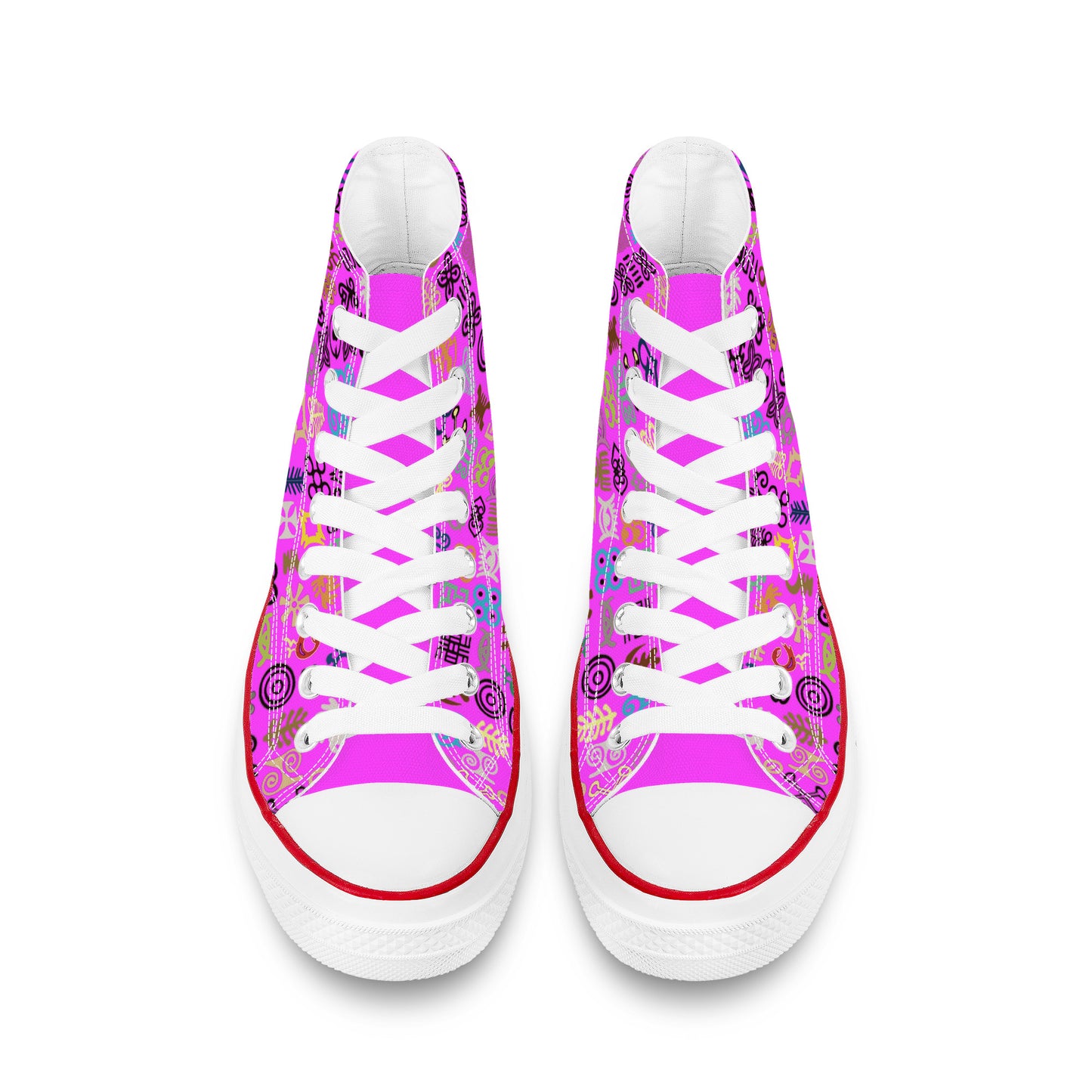 ADINKRA HIGH TOP CANVAS SHOES - HOT PURPLE SNEAKERS WITH MULTICOLOR PRINT